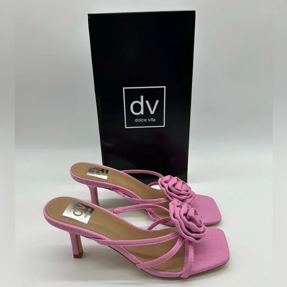 DV Dolce Vita Pink Zelly Strappy Mule Heels with Rosette Detail | Size 8 NWT - Picture 10 of 10